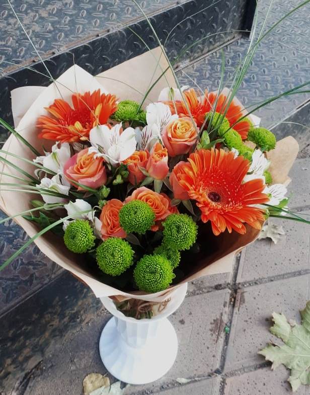 Букет цветов из: Герберы, Хризантемы, Альстромерии и Розы в Вишняково