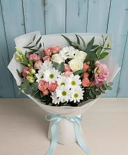 Букет цветов из:  Розы, Лизиантусы и Хризантемы в Вишняково