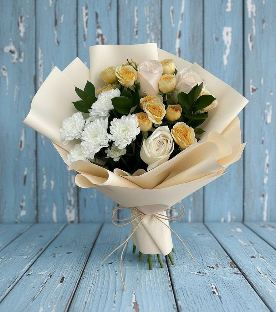 Букет цветов из: Розы и Хризантемы в Вишняково