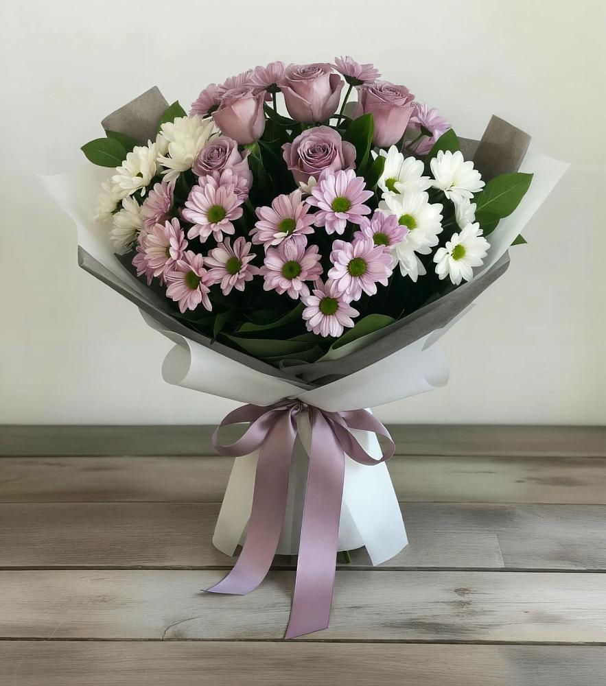 Букет цветов из: Хризантемы и Розы в Вишняково