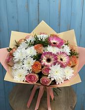 Букет цветов из:  Розы, Герберы и Хризантемы в Вишняково