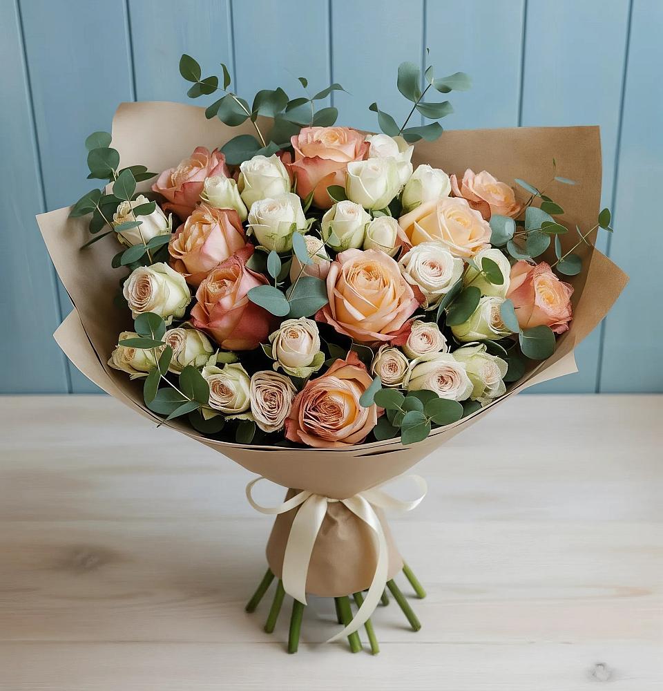 Букет цветов из: Альстромерии и Розы в Вишняково