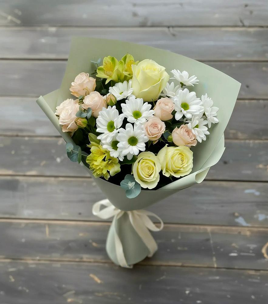 Букет цветов из: Альстромерии, Розы и Хризантемы в Вишняково