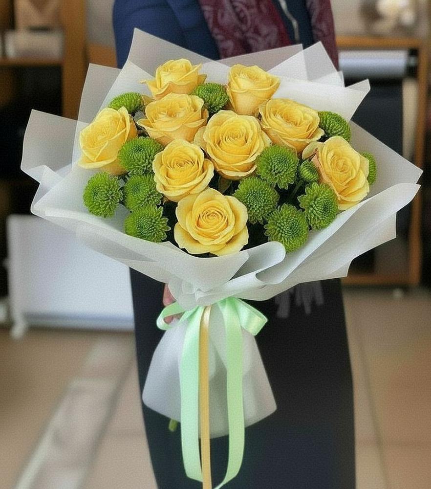 Букет цветов из: Хризантемы и Розы в Вишняково