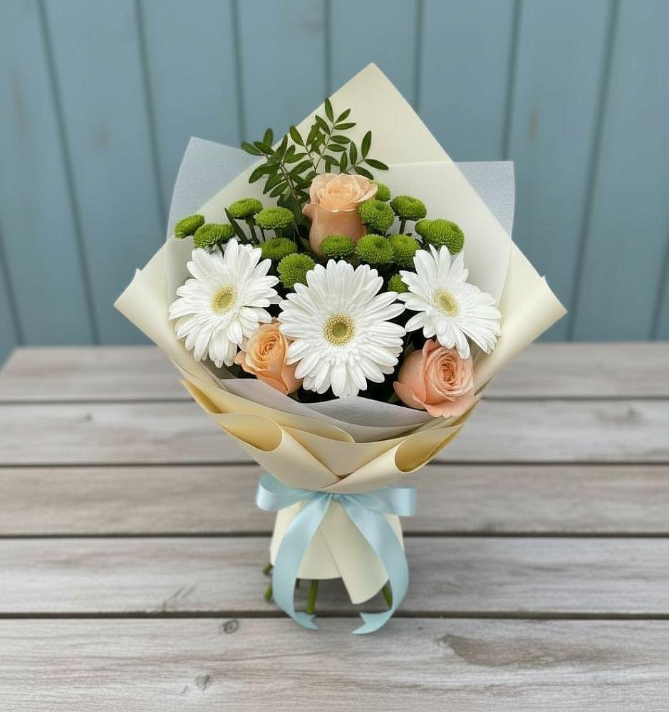 Букет цветов из: Герберы, Розы и Хризантемы в Вишняково