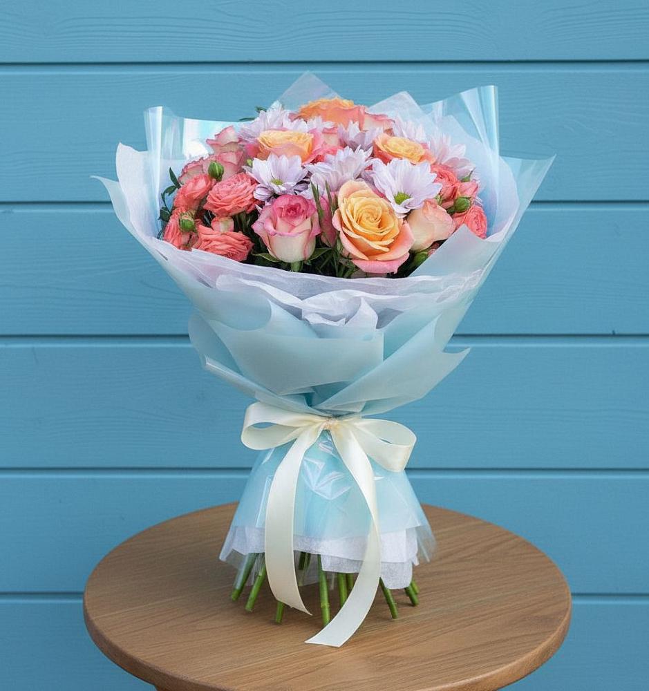 Букет цветов из: Хризантемы и Розы в Вишняково