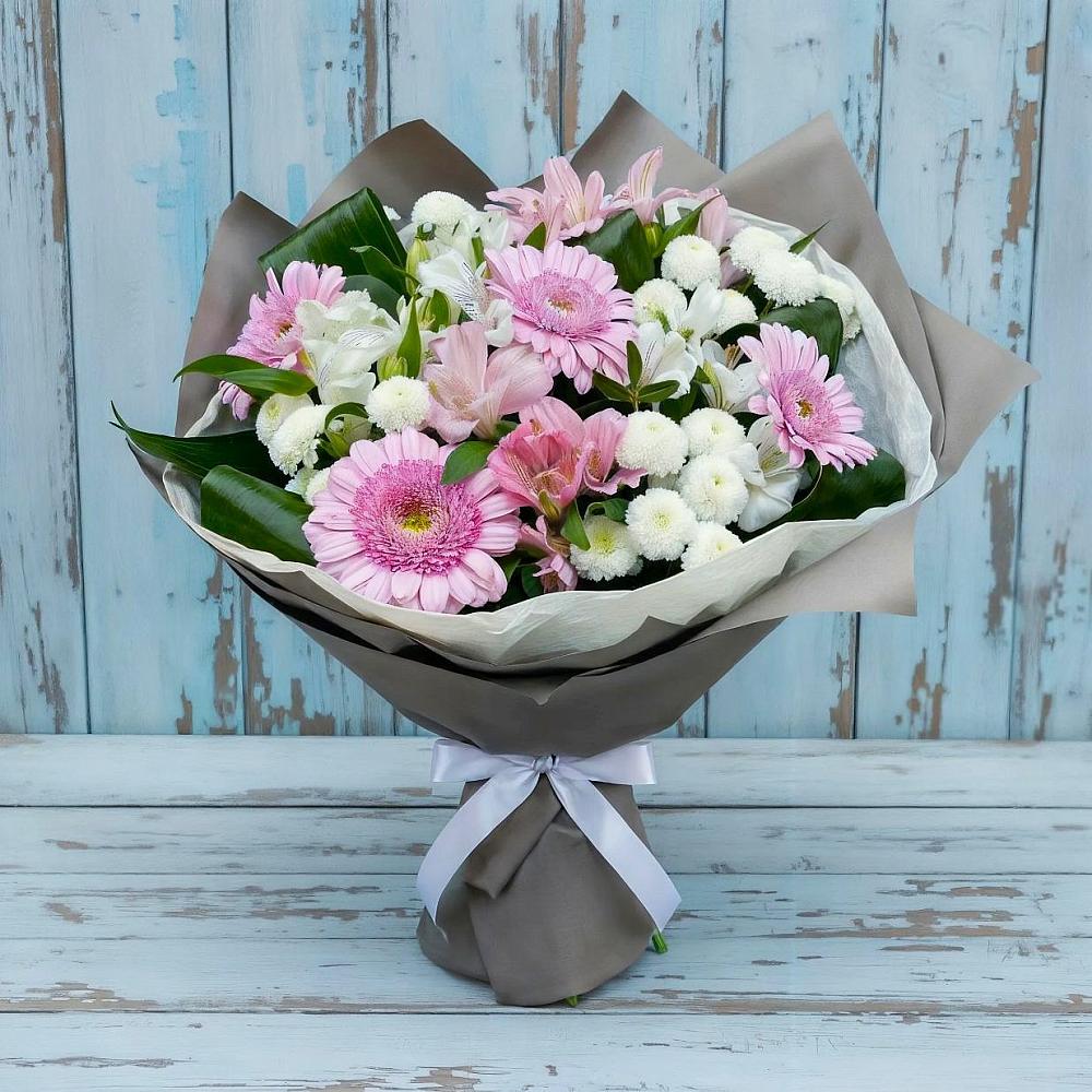 Букет цветов из: Герберы, Альстромерии и Хризантемы в Вишняково